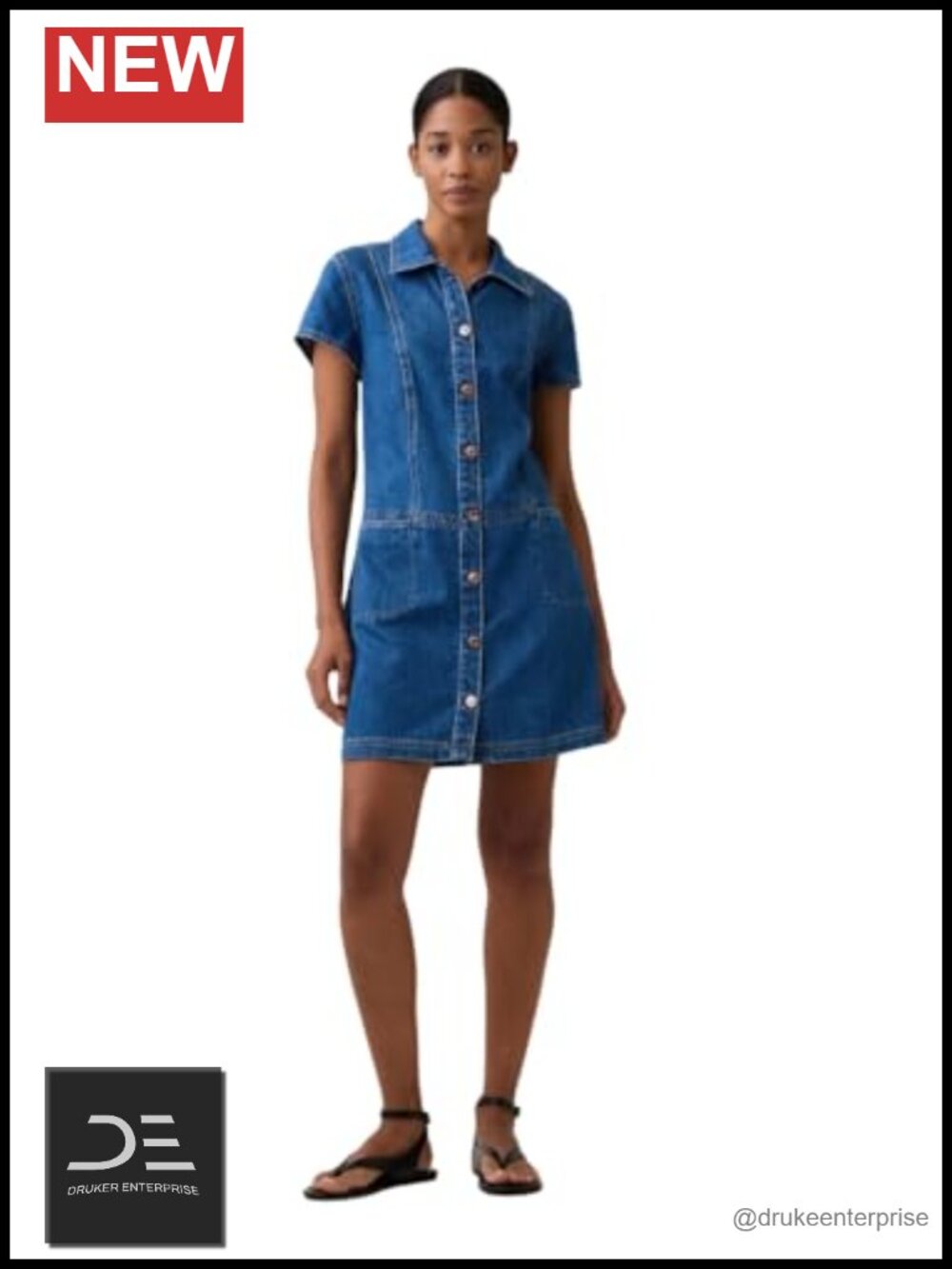 GAP Denim Button Front Sleeveless Mini Dress A-Line Crew Neck Casual